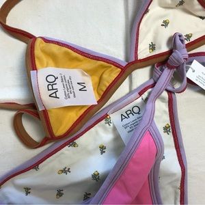 ARQ Lawn Bikini Set ~ Reversible Checkered Black Floral Blue Pink ~ Discontinued